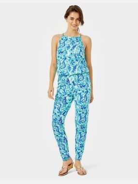 NWT Lilly Pulitzer Keeran Jumpsuit Sea Glass Aqua Seeing Double Size S